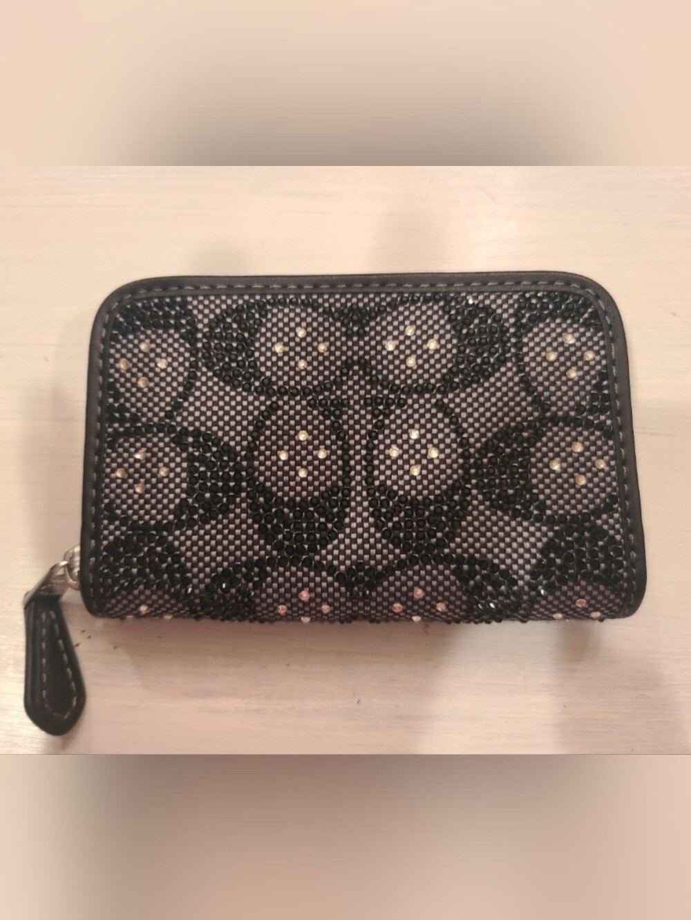 Coach Essential Small Zip Around Card Case  Crystal Signature Jacquard